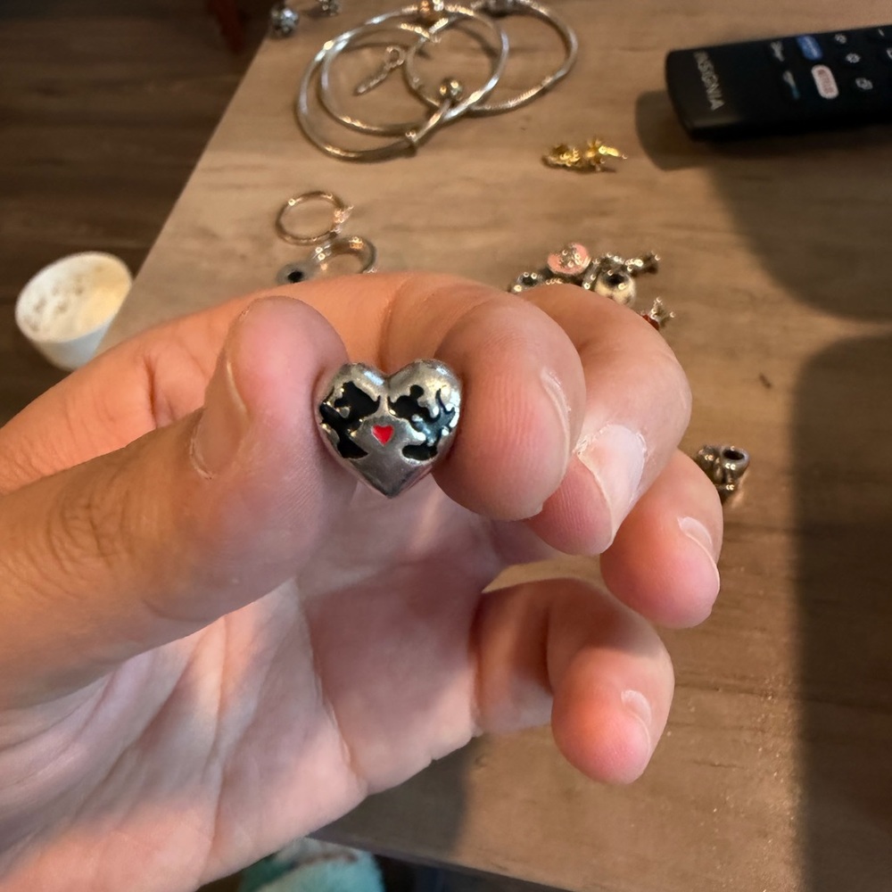 Silver Pandora Mickey and Minnie heart Charm